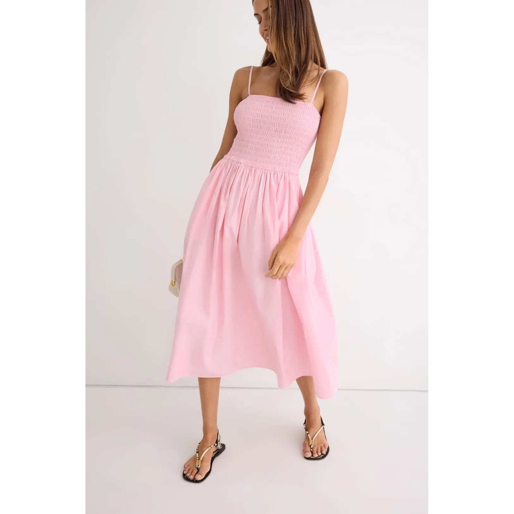 Ciao Lucia Mael Dress Pink Smocked Midi Sleeveless Casual Sundress Sz XS